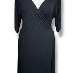 Yansi Fugel Womens Wrap Dress Midi Surplice V Neck Short Sleeve Stretch Black XL Photo 6