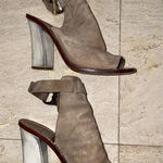 Tory Burch  Beige Brown Gemini Link‎ Peep Open Toe Slingback Suede Bootie Size 7 Photo 0