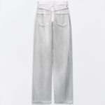 ZARA TRF MID WAIST LOOSE LONG WIDE LEG FOIL LONG JEANS SILVER/White NEW Photo 7