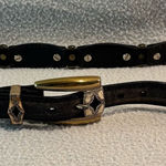 Brighton  Concho Belt Unisex Black Western Silver Gold-tone Metal Conchos L34 Vtg Photo 0