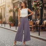 Anthropologie Maeve Women Wide Leg Cropped Pants Geometric Feminine Flirty Fun 4 Blue Photo 1