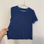 KASPER Blue Black Horizontal Striped Short Sleeve Office Preppy Knit Sweater Top Size 8 Photo 5