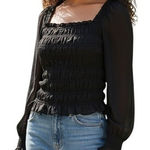 EXPRESS  Black Long Sleeve Square Neck‎ Smocked Blouse Top EUC Size Small Photo 0