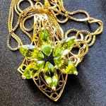 14K Gold Peridot? filigree Slider Pendant/ 20” Italy Chain Photo 1