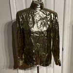 Lloyd Williams Vintage Lame Colorful shiny Metallic Shirt Blouse Top mock Gold disco Bright coastal western Size 8 Photo 0