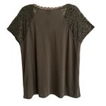 Torrid Life is Beautiful 1X Soft Slub V-Neck Lace Sleeve Embroidery Top Olive Photo 2