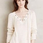 American Eagle AEO  Lace Up Neckline Knitted Sweaterknit Long Sleeves White Small Photo 0