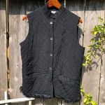 Chico's Chico’s Black Fringe Quilted Floral Embroidered Button Front Boho Vest Sz 1 Photo 0