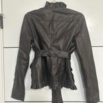 Body Central Women's Black Ruffled Leather Belted Jacket size Medium Photo 4