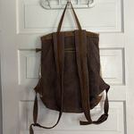 Myra Bag Brown and Cream Patterned Backpack with Leather Accents Photo 2