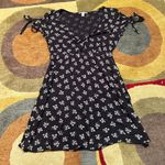 American Eagle Black Floral Short Sleeve Tie Sleeve Cutout Mini Dress Sundress S Photo 0