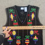 Vintage 90s Bobbie Brooks Christmas Ornaments Stars Sweater Vest Black LARGE Photo 5