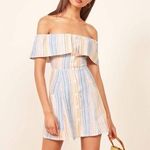 Reformation  Landy Marbella Off Shoulder Linen Stripe Dress 12 Photo 0