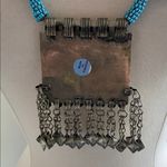 Vintage Kuchi Coin Tribal Box Pendant Necklace Bohemian Silver and Blue Beaded Photo 4