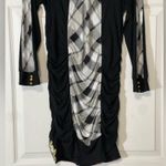 COOGI Bodycon Plaid Dress Long Sleeve Mini Black White Sz Large Vintage Y2K 90s Photo 7