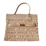 Carlo Zini Rare Linen Médium Size Handbag Ecru W/ Pearl & Shell Fish Details Tan Photo 1