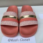 Michael Kors  Brandy Metallic Striped Logo Slide Sandal Sherbert Photo 0