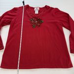 Quacker Factory  Red Sequin Poinsettia Holiday‎ Christmas Pullover Sweater LARGE Photo 6