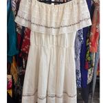 Boho Western off the shoulder, midi cotton dress with embroidery and lace size L White Size L Photo 5