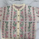 Haptics by Holly Harper ALL‎ FOR LOVE IVORY JACQUARD VERTICAL FLORAL CARDIGAN 2X Pink Photo 3