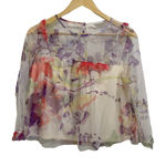 Mimi Chica floral white ruffle crop blouse long sleeve size Medium NWOT Photo 0