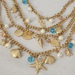 Gold 4 Strand Chain Necklace with Nautical Charms and Starfish Earrings Set Photo 3