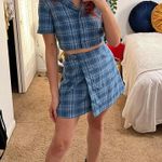 Brandy Melville Blue Plaid Skirt And Crop Tee Photo 2