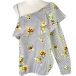 Lumière New  Floral Striped One Shoulder Long Sleeve Shirt Grey Multi Photo 0