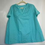 Woman Within  Eyelet‎ Knit Top Tunic V-Neck Short Sleeve Aqua Blue 14/16 M Photo 0