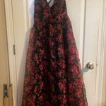 Lulus Simply Divine Black and Red Floral Print Organza Maxi Dress Medium Bridal Photo 1