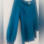 Milly  Teal Long Sleeve Split Neck Mini Dress Puff Sleeve Cocktail Party Size 8 Photo 3