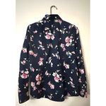 CHAPS  Womens Floral Print Button Down Shirt M Navy Blue Classic Preppy Feminine Photo 1