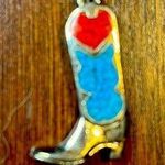 Vintage Sterling silver cowgirl boot charm pendant with turquoise coral inlay Photo 1