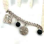 Vintage Italian Sterling Silver 925 Charm Bracelet – Chinese Symbols & Black Bea Photo 2