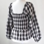 Pleione Black White Gingham Sweetheart Smocked Peplum Crop Top Extra Small Photo 6