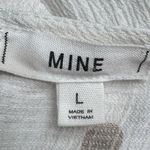 Mine White Mini Dress w/ Tan Polka Dots and Ruffled Hem & Sleeves Women’s Large Photo 3