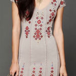 Free People Dress Rich In Embroidery Textured Aztec Southwestern Boho Gray XS Photo 0