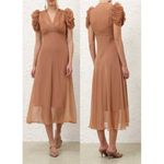 Zimmermann  Eden Gather Sleeve Sheer A-Line Midi Dress Biscuit Women's Size 0 Photo 0