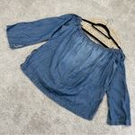 Cloth & Stone  Women’s Denim Off Shoulder Chambray Blouse Top Longsleeve Size L Photo 5