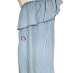 BB Dakota  One Shoulder Dress Tencel Chambray Blue Medium Ruffle LIGHT STAIN Photo 2