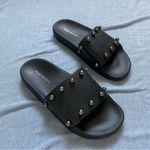 Stuart Weitzman  Superstud Leather Slip On Sandals Size 6 in Black Photo 1