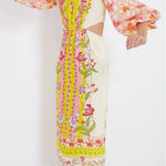 Saloni Aphrodite Borders Neelam Linen Maxi Dress Size 6 Yellow Photo 0