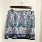 Talbots  Womens Skirt Blue Pink Paisley Pencil Side Zip Lined Size 14 Petite Photo 1