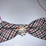 “Dainty Dapper” Plaid Bow Necklace with Pearl Accent Black Photo 2