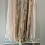 LARA Long Cape Beaded Gown in Champagne/Ivory 6 Tan Photo 3