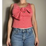 Eva Franco Red White Gingham Sleeveless Plaid Bow Top Sz M Size M Photo 3