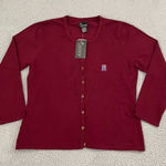 Ny Collection NWT  Cardigan Sweater Women L Burgundy Button Scoop Neck Preppy Photo 0