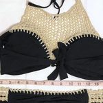 The Bikini Lab Crochet High Neck Bikini Set Top Bottoms Swim Black Hipster Halter Photo 8