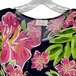 Ivy Road Black Pink Green Short Sleeve Floral Hibiscus Shirt Dress Blue Size M Photo 4