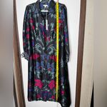 Chico's  Satin Scroll Print Shirt Dress 1.5 US 10 Black Floral Button Artsy Boho Photo 4